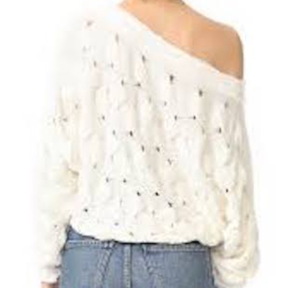 FREE PEOPLE DESERT SANDS CABLE COTTON white Sweater XS new with tags - Picture 3 of 6